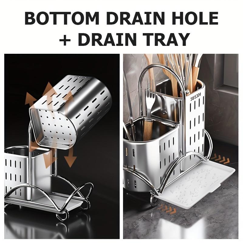 Estante para Utensilios de Cocina de Acero Inoxidable, Soporte Multifuncional para Cubiertos de Cocina que Ahorra Espacio, Adecuado para Almacenar Cuchillos, Tenedores, Cucharas, Espátulas, Etc.