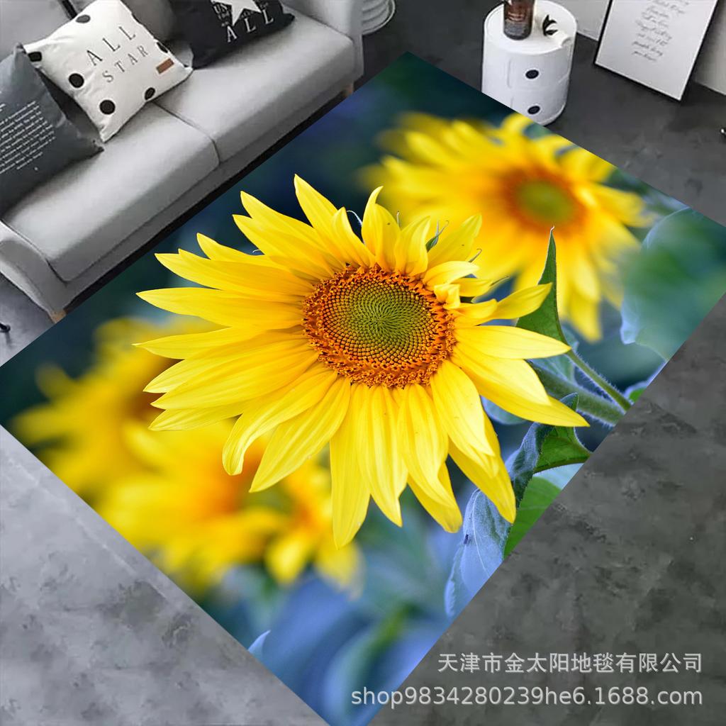 Tappeto per Soggiorno in Velluto di Cristallo con Stampa 3D a Fiore di Girasole Zerbino per Casa