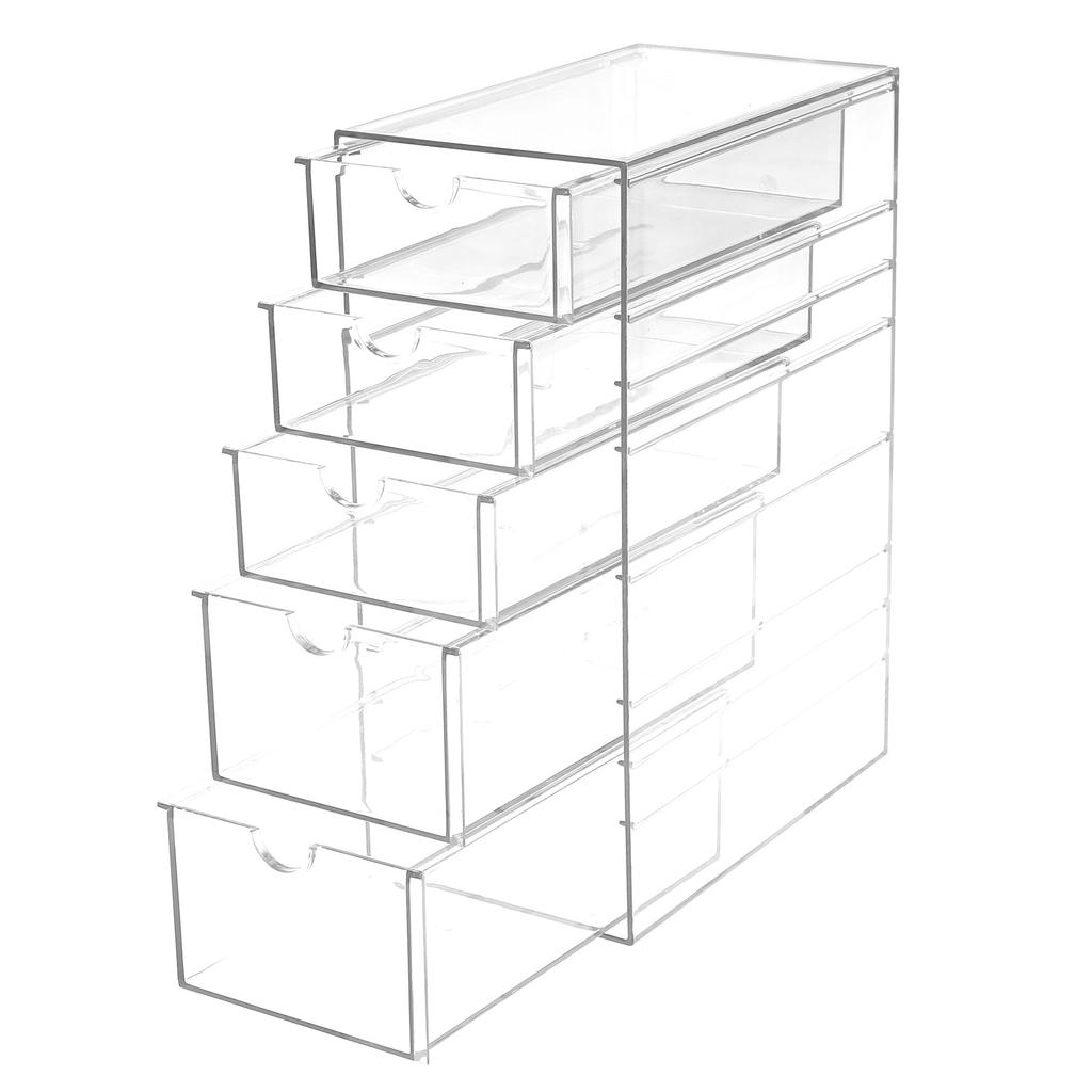 Akrylový zásuvkový úložný box 4/5 vrstev Průhledný stolní organizér Stohovatelný Úložný stojan na kosmetické doplňky Kosmetické stolní psací potřeby