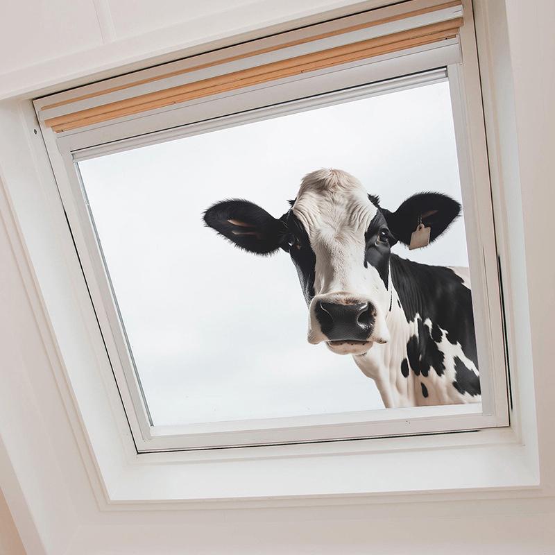 Adesivi Murali Creativi Cartone Animato Animale Mucca Porte e Finestre in Vetro Abbellimento Casa Adesivi Decorativi per Finestre