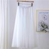 Qooth Women's Slim Skirt Mid Length Gauze Skirt Summer Simple Casual Skirt Fashion Full Dance Skirt QT2588