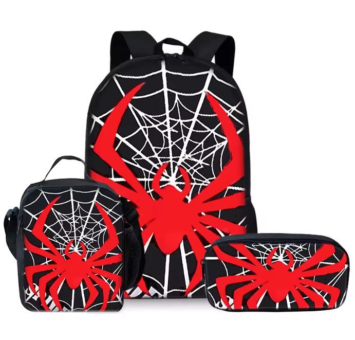 Spider Pencil Case Student Picnic Bag Cartoon Hero No Return Printed Schoolbag Convenient And Large-Capacity Three-Piece Set