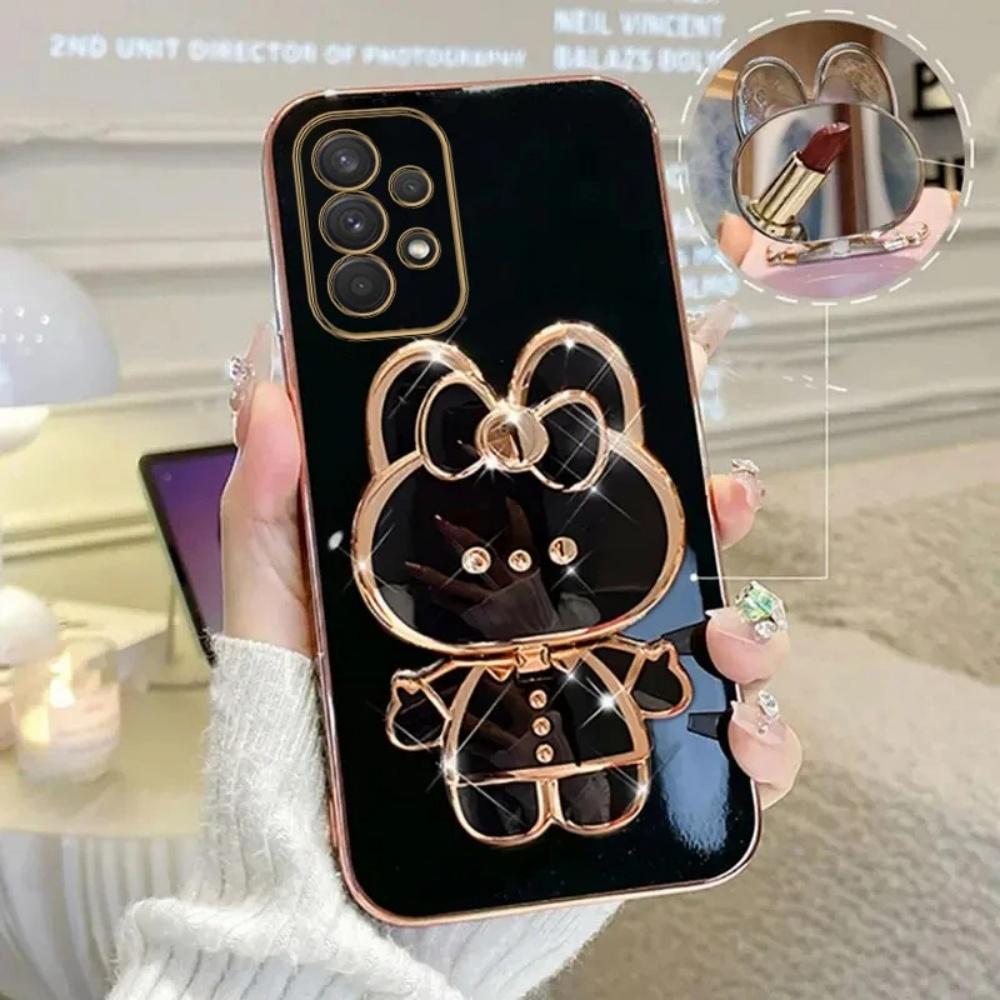 Phone Case For Xiaomi Poco X7 X6 F7 Pro M6 F6 F3 F4 X5 X3 C65 C75 Makeup Mirror Rabbit Holder Straight Edge Soft Cover