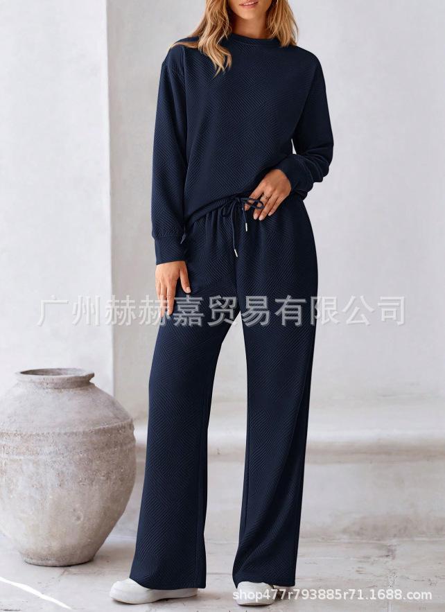 Spot 2025 Europe and the United States loose simple solid color casual suit women autumn and winter new texture drawstring sports wear women