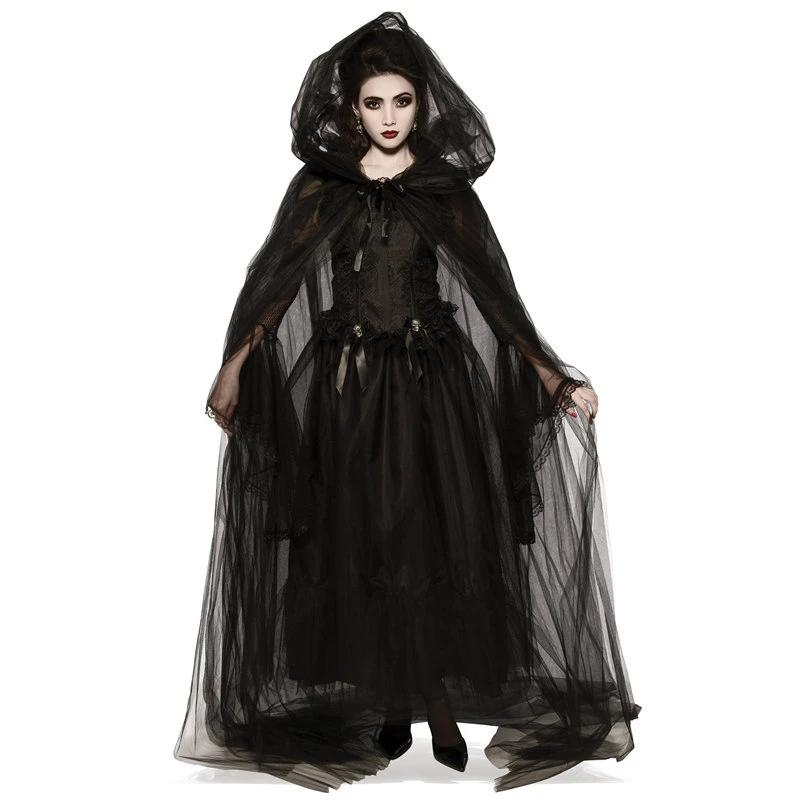 Cosplay Sorcière Femmes Zombie Vampire Effrayant Halloween Carnaval Costume Fantôme Sinistre Cape à Capuche Médiévale Jour des Morts M