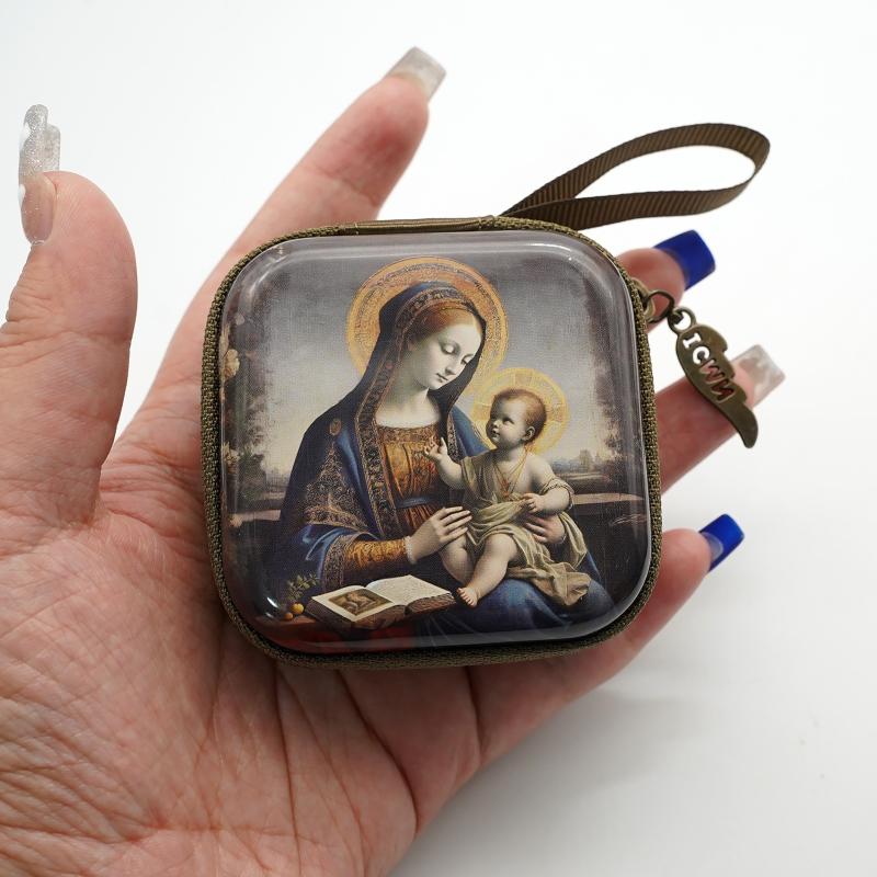 7X7Cm Virgin Mary Jesus Prayer Rosary Bag Religious Jewelry Storage Box Articulos Religioso