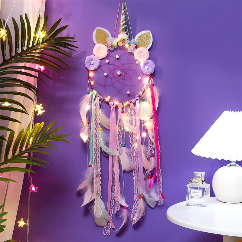 Unicorn Dreamcatcher Indian Feather Lace Decoration Creative Home Wall Decor Girl Heart Pendant