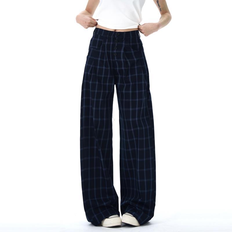 Blue Plaid Casual Pants Men's and Women's American Retro Trend Fashion New Drape Wide-leg Loose Versatile Trousers