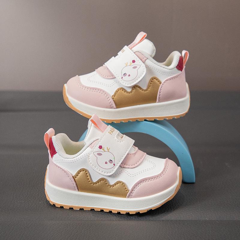 

2026 Spring/Autumn Baby Velcro Sports Shoes - Soft, Non-slip, Breathable, Cartoon Design for Boys and Girls Size 18 - 13cm рожевий