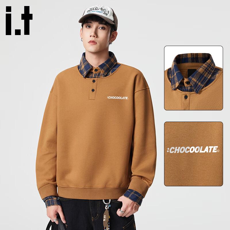 Men s Faux Two-Piece Shirt Collar Long Sleeve Sweatshirt 4XL