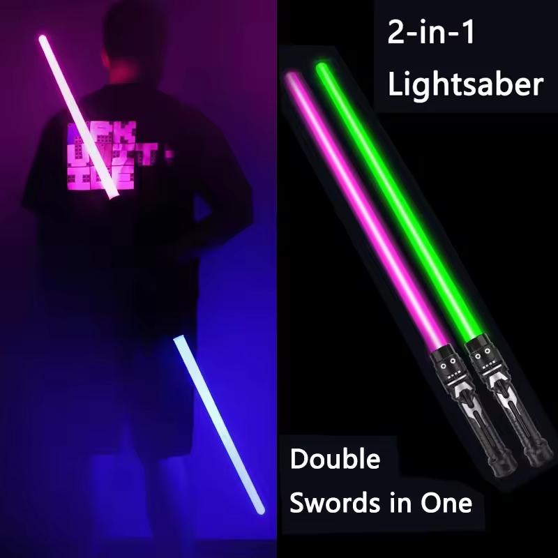 2-In-1 Colorful Lightsaber Telescoping Laser Sword Red&Blue Double Saber Rave Prop With Battle Sound For Kids Cosplay Cool Toy