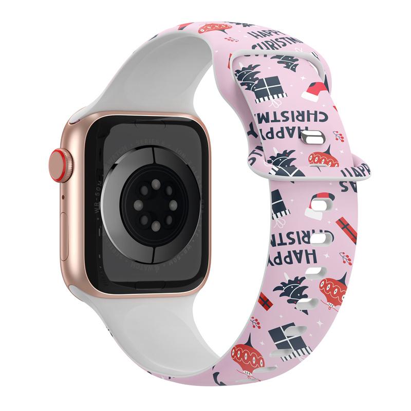 Pentru curele de Crăciun Pentru curea Apple Watch 44mm Ultra 2 49mm 40mm femei Brățară silicon imprimată iWatch Series 9 8 7 6 5 SE 41/45mm