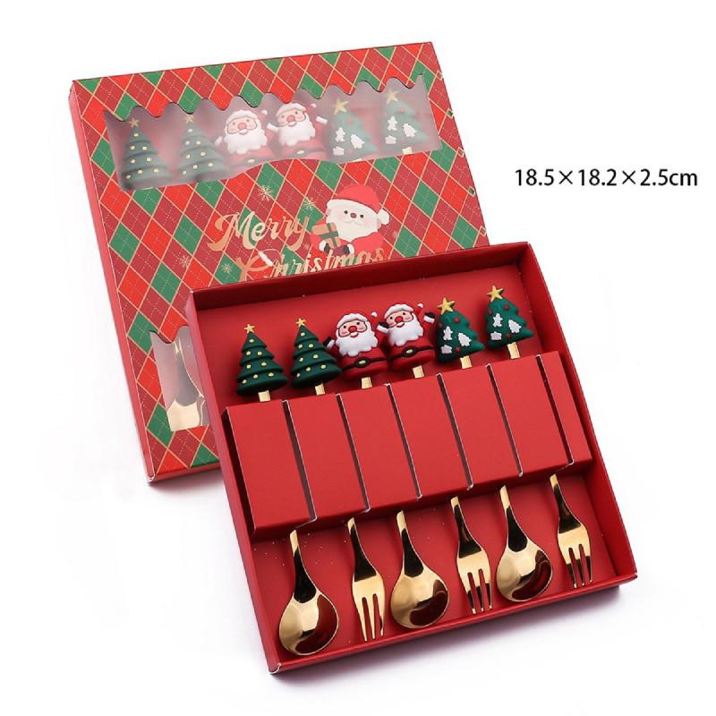Fork Christmas Spoon Set Utensils Dessert Stainless Steel Xmas Party Gift Decor