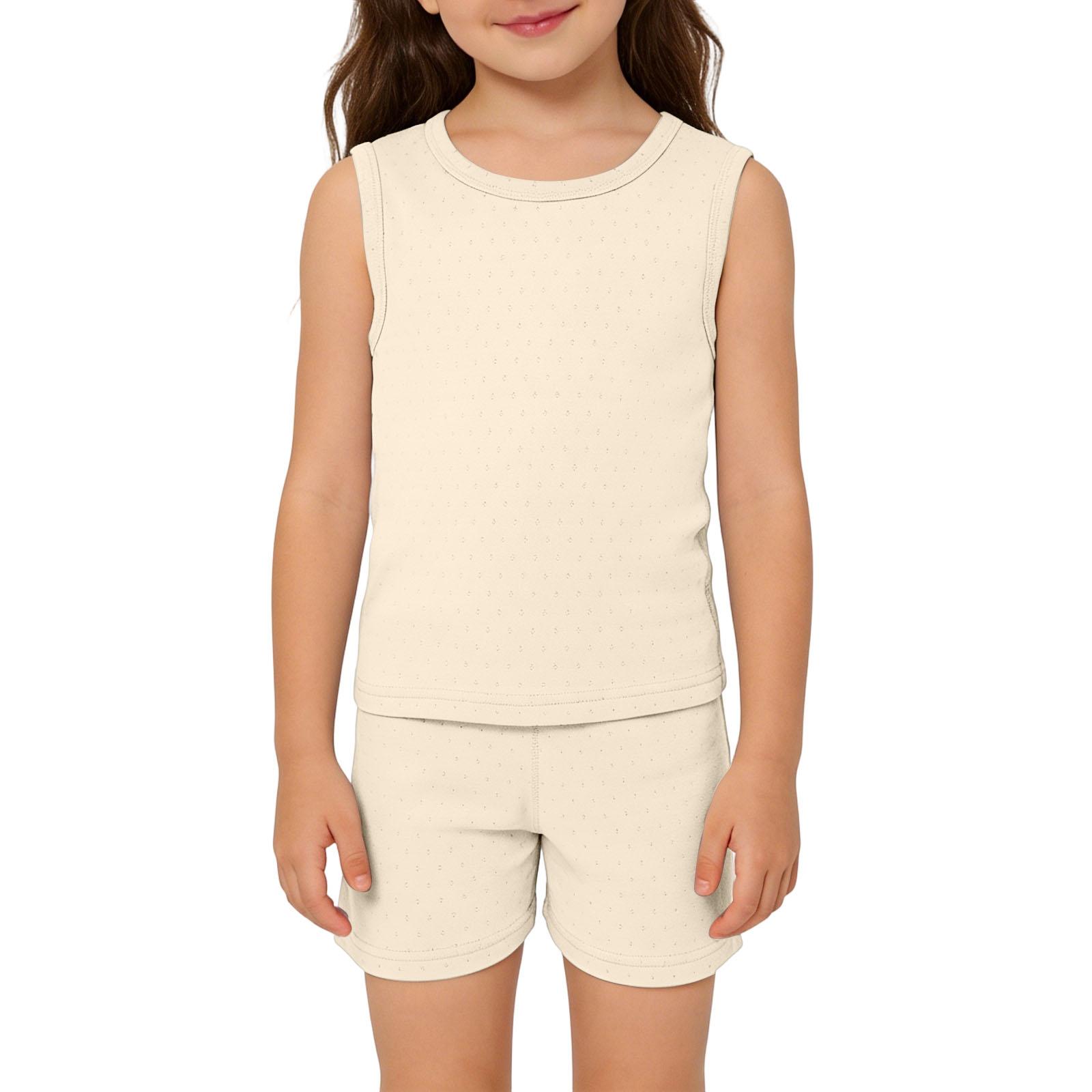 Children s Sweet Set Cute Vest Shorts Girls Sleeveless Casual Two-Piece Set 100 бежевый