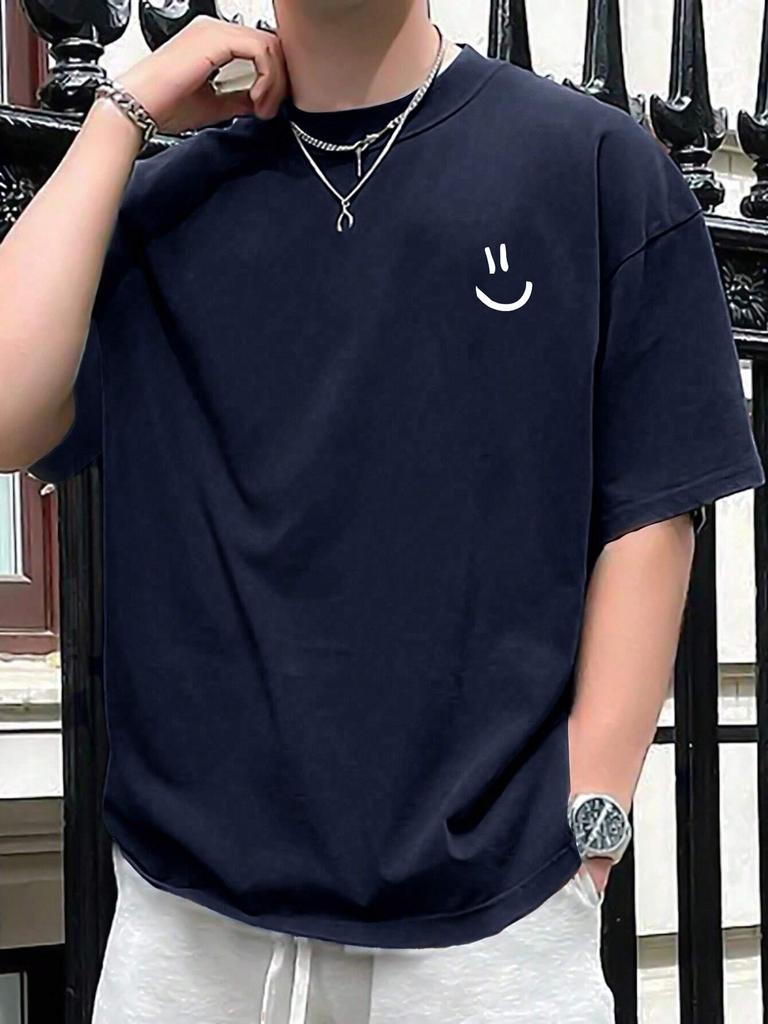 Manfinity Hypemode Men's Crew Neck Short Sleeve Plain Casual Face Printed Comfortable T-Shirt