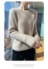 Women's Loose Casual Merino Wool Round Neck Sweater - Solid Color Wavy Pattern (Autumn/Winter Collection)