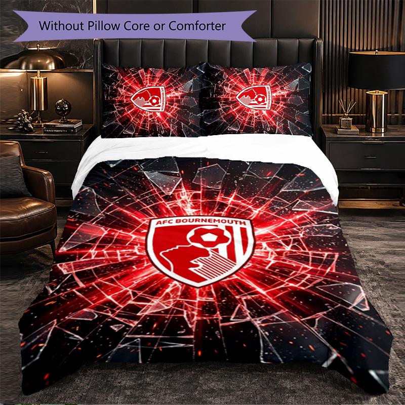 Bournemouth Football 3 Piece Bedding Set Soft Duvet Cover Set with Pillowcases Printed Bedroom Decor Set for Home