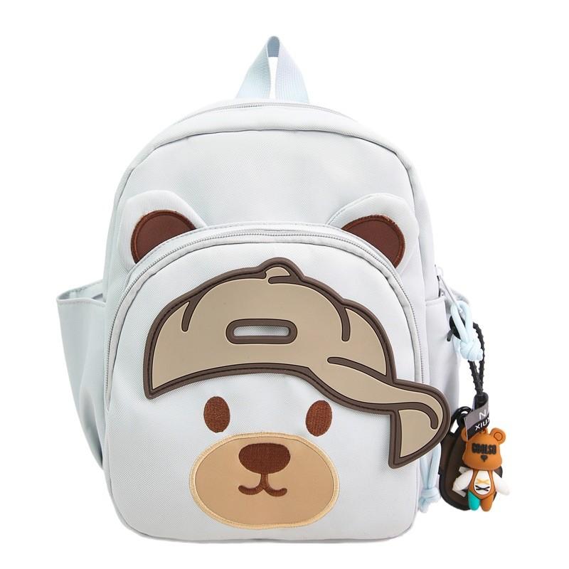 Children Cartoon Bear Backpack With Nylon Material And Curved Shoulder Straps For School Use