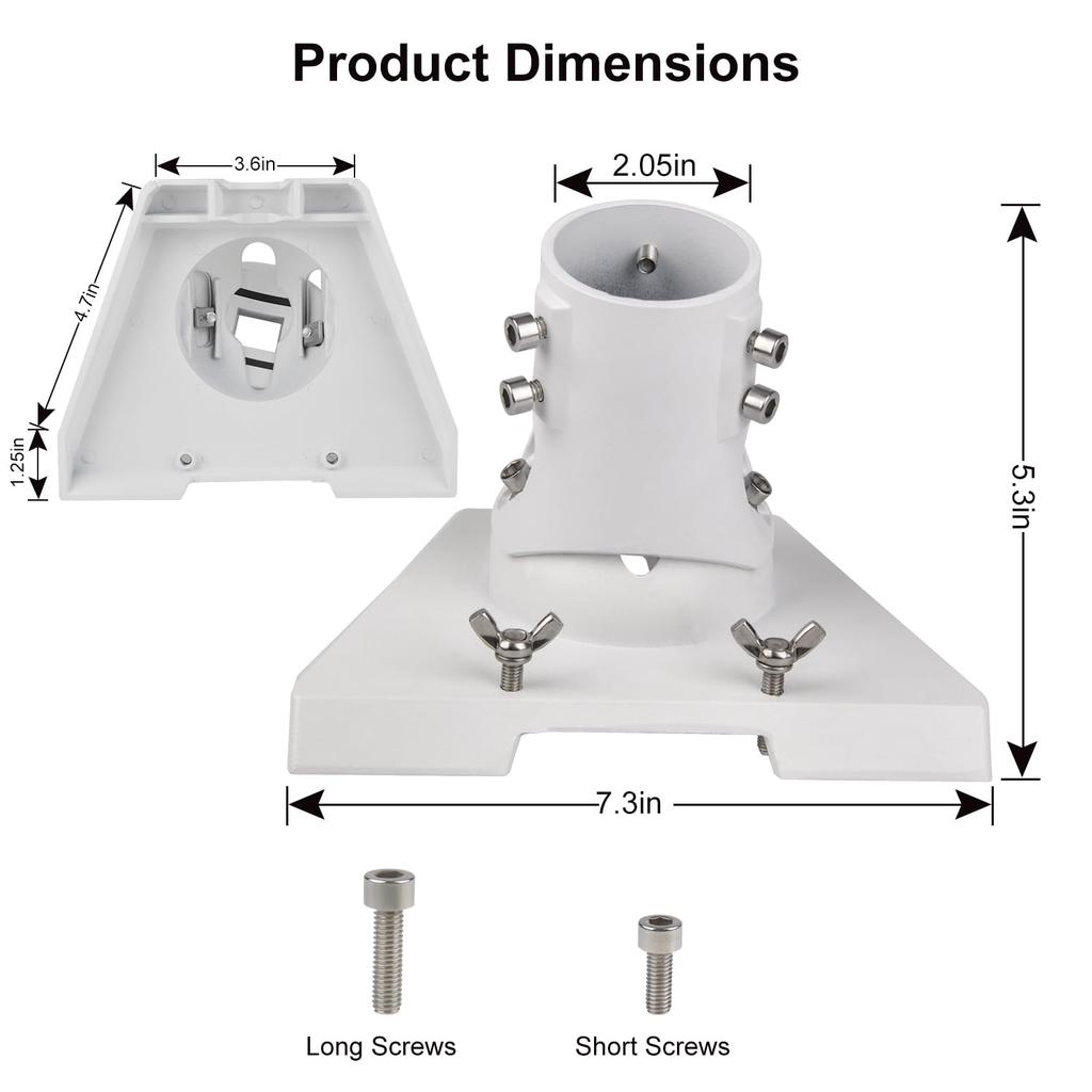 PowGrow Pipe Adapter Pole Mount for Starlink Gen 3 Adjustable Aluminum Alloy White