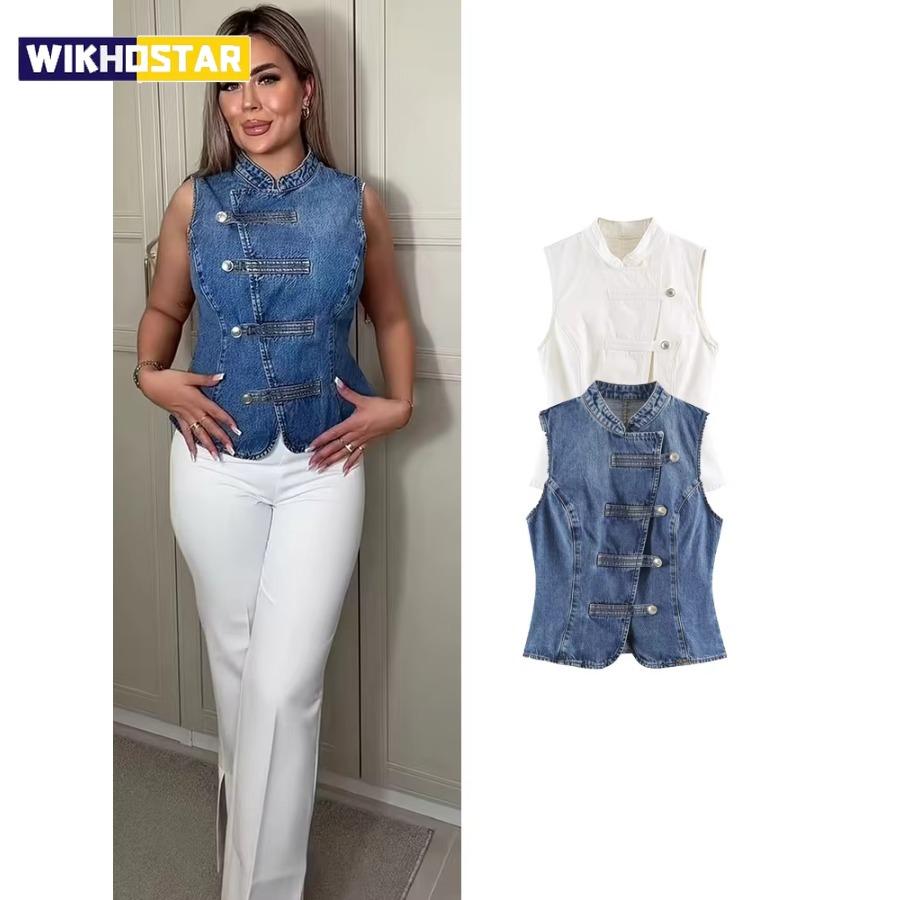 2026 Novo Colete Curto Feminino Moda Verão Top Cropped Jeans Lady Casual Sem Mangas Streetwear Coletes de Cintura Estreita