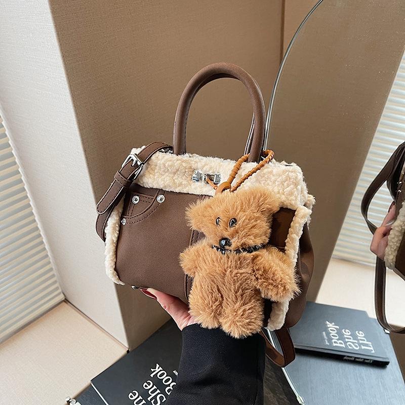 Herfst en Winter Textuur Pluizige Handtas Dames Eenvoudig Casual Veelzijdig Grote Capaciteit Leuke Schouder Messenger Tas