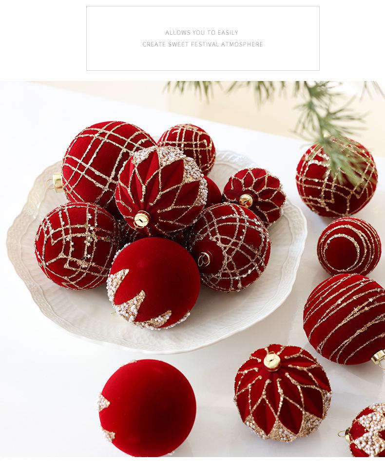 8cm Wine Red Flocked Christmas Ball Ornament for Tree Decoration