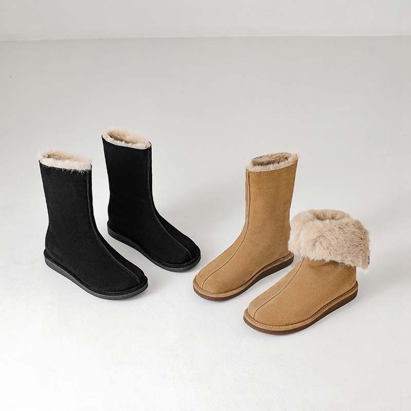 Krazing Pot Cow Suede Nubuck Fur Winter Shoes Snow Boots Women Slip on Keep Warm Lace Up European Design Ankle Boots
