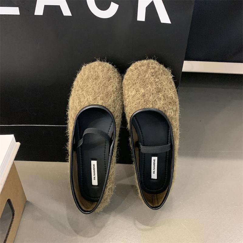 Fashion Bailamos New Brand Women Flats Round Toe Shallow Slip On Ladies Casual Ballet Fur Shoes Soft Leather Eelgant Dress Shoes Mujer