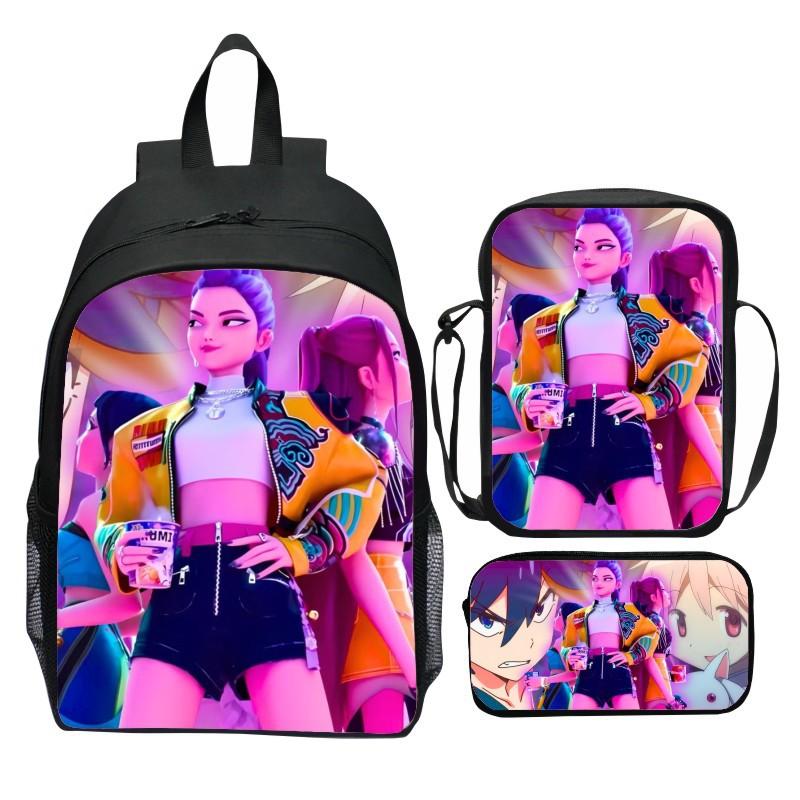 Neuer Druck Hunter Demon Girl Group Huntrix Kpop dreiteiliges Set Schultasche Cartoon Grundschulrucksack für Jungen und Mädchen CLE