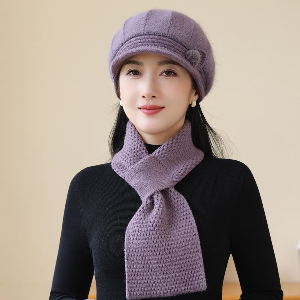 New Women Fashion Winter Warm Suit Female Dandy Hats For Women Casual Rabbit Fur Blend Knit Hat Winter Warm Cap Set