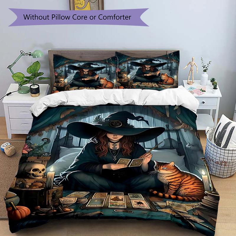 3pcs Anime Witch Tarot Card Reader Bedding Set - Includes One Quilt Cover and Two Pillowcases (No Core) - Perfect for Bedroom and Guest Room Decoratio