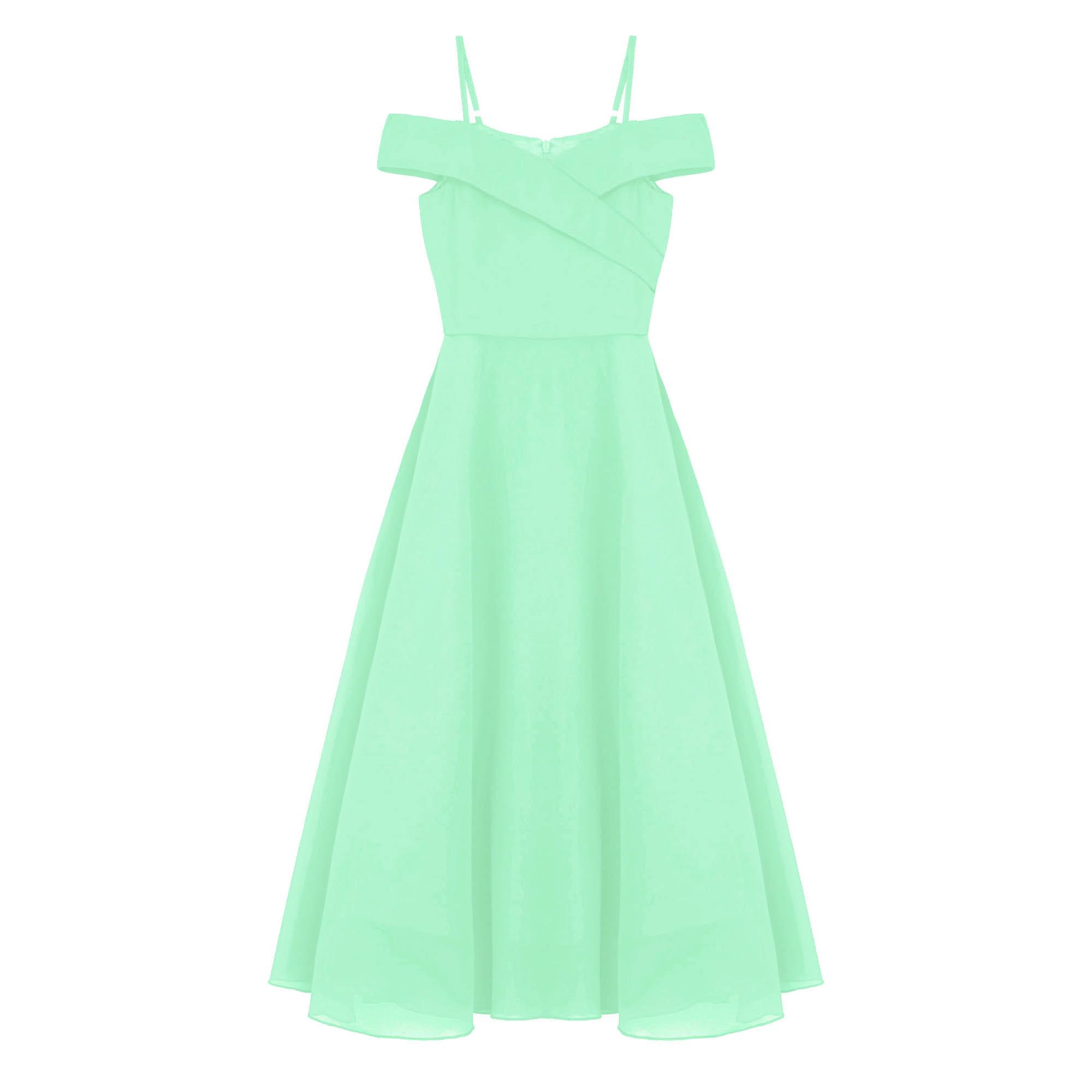 

Дитяча елегантна шифонова вечірня сукня з відкритими плечима, регульований ремінець, довжина до підлоги, вечірня сукня 9-10 Years м ята зелений колір