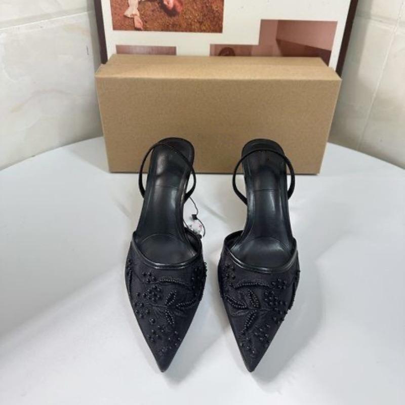 

Women s Beaded Lace Pointed Toe Slingback Stiletto Pumps for Wedding Party Wear 42 чорний