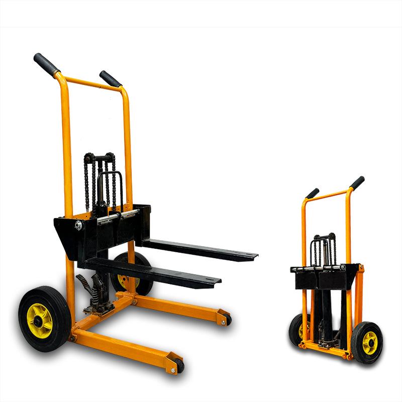 Compact Manual Hydraulic Forklift: Lightweight Foldable Stacker for Lifting and Handling