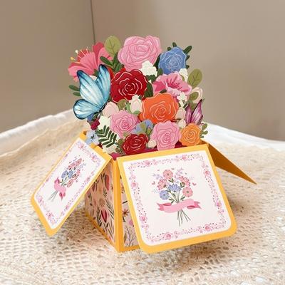 Nouvelles Cartes Pop-Up Fête des Mères Bouquet Floral Meilleurs Vœux Cartes de Vœux 3D Carte Cadeau Fait Main Vœux Carte Cadeau Fête des Mères