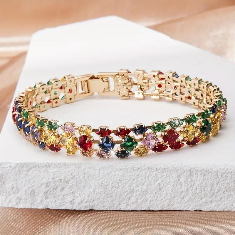 Light Luxury High-end Style Colorful Zircon Inlaid Exquisite Bracelet Niche Design Hip-hop Fashion Outfit Matching Accessories