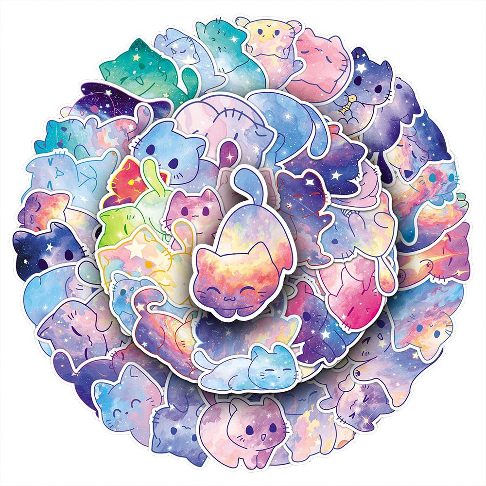 10/30/50pcs Cute Starry Sky Cat Cartoon Stickers Kawaii Decals Decorative Skateboard Guitar Luggage Waterproof Sticker Kids Toys