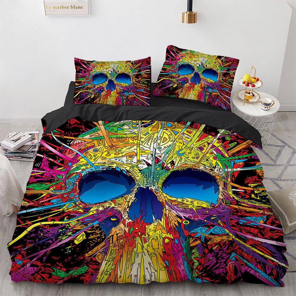 

Skull Duvet Cover Set Queen King 3D Skeleton Floral Skull Pattern Printed Polyester Comforter Cover With Zipper For Teen Adult EU single(135x200cm)