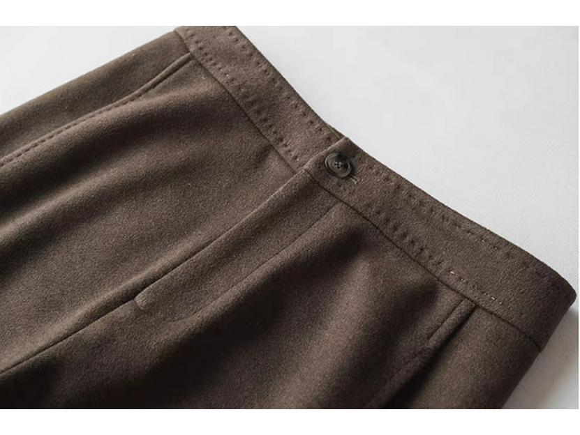 Women's High-Waist Wool Tweed Trousers - Versatile, Thick, Anti-Wrinkle, Drape, Straight Fit for Autumn/Winter