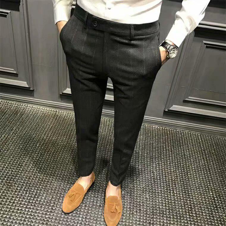 

Men s Slim Fit Spring Plaid Trousers - Korean & British Style Nine-Point Pants 31 чорний
