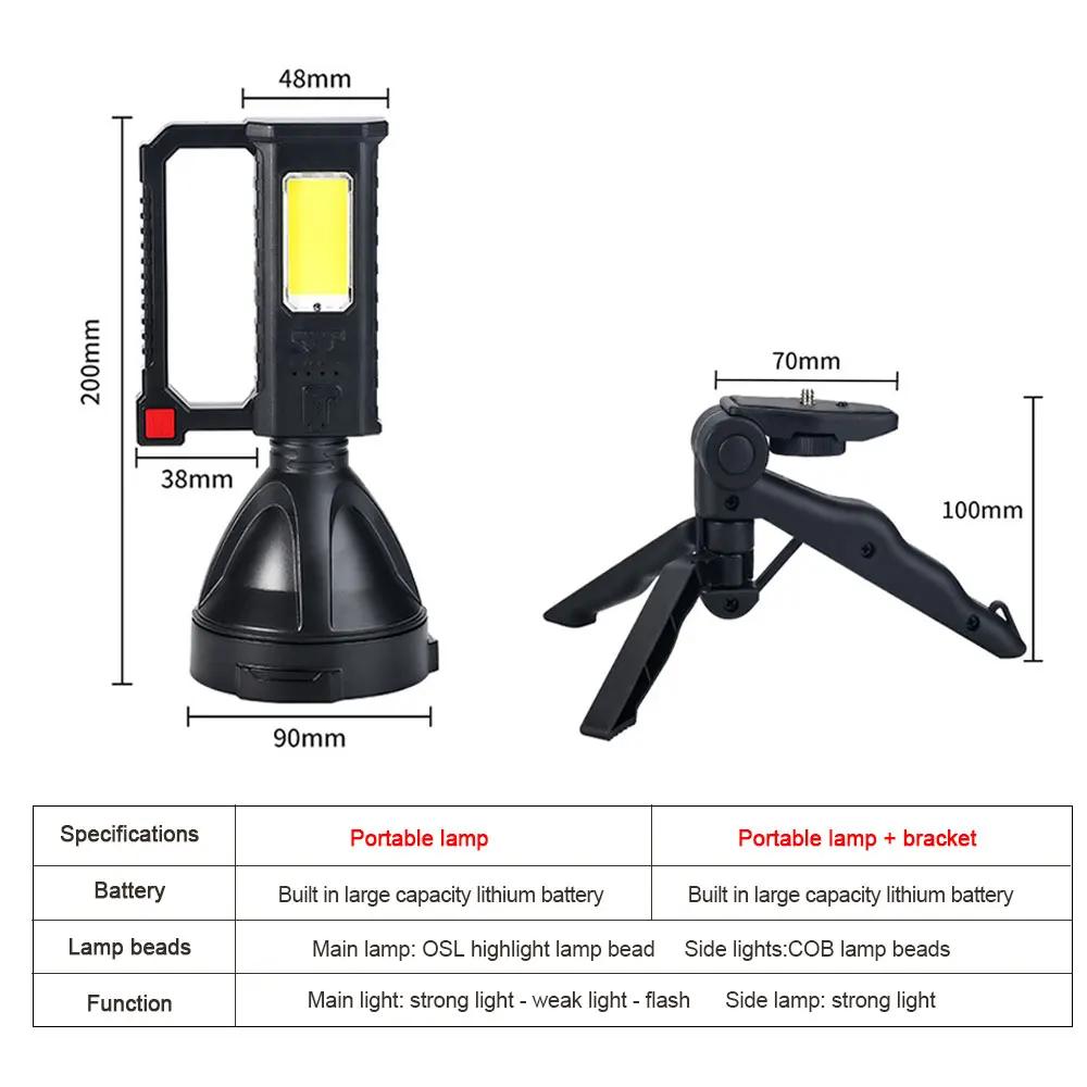 Power Searchlight For Fishing Lantern Camping LED Lithium Battery Working Spotlight Flashlight 4 led USB Rechargeable Lantern