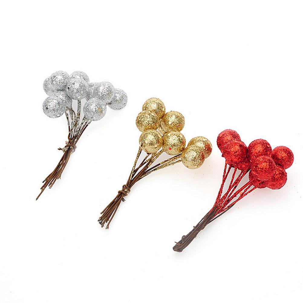 10Pcs 1.5cm Shiny Lifelike Artificial Berries Christmas Fruit Decor for Kitchen Counter Showcase Vase Bakery Display Party
