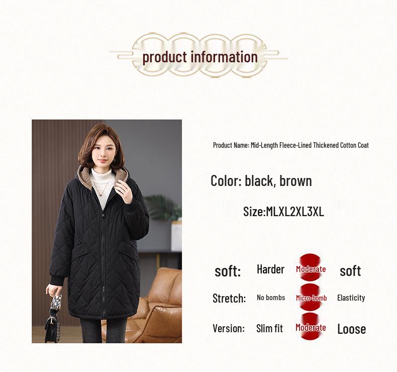 Mid-Length Women's Fleece-Lined Cotton Jacket: 2024 Retro Casual, Loose, Warm, and Thickened Winter Coat.