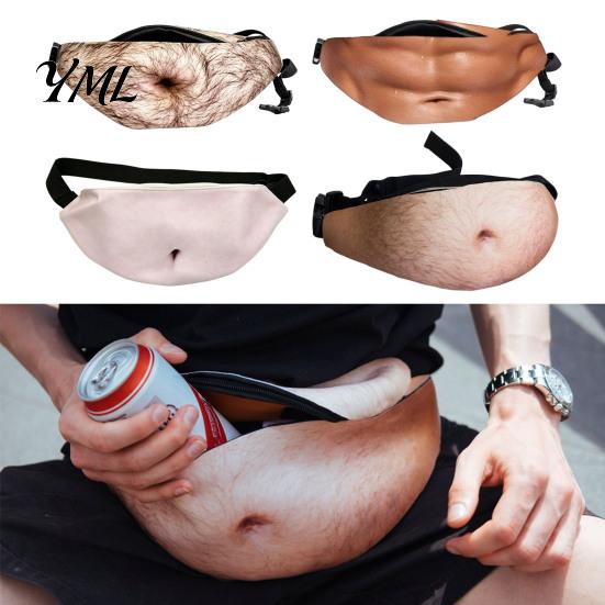 Novelty Prank Gift for Men Funny Belly Bag, Realistic Big Waist Fanny Durable Artificial Leather Pack with Adjustable Strap, Gag Dad Husband