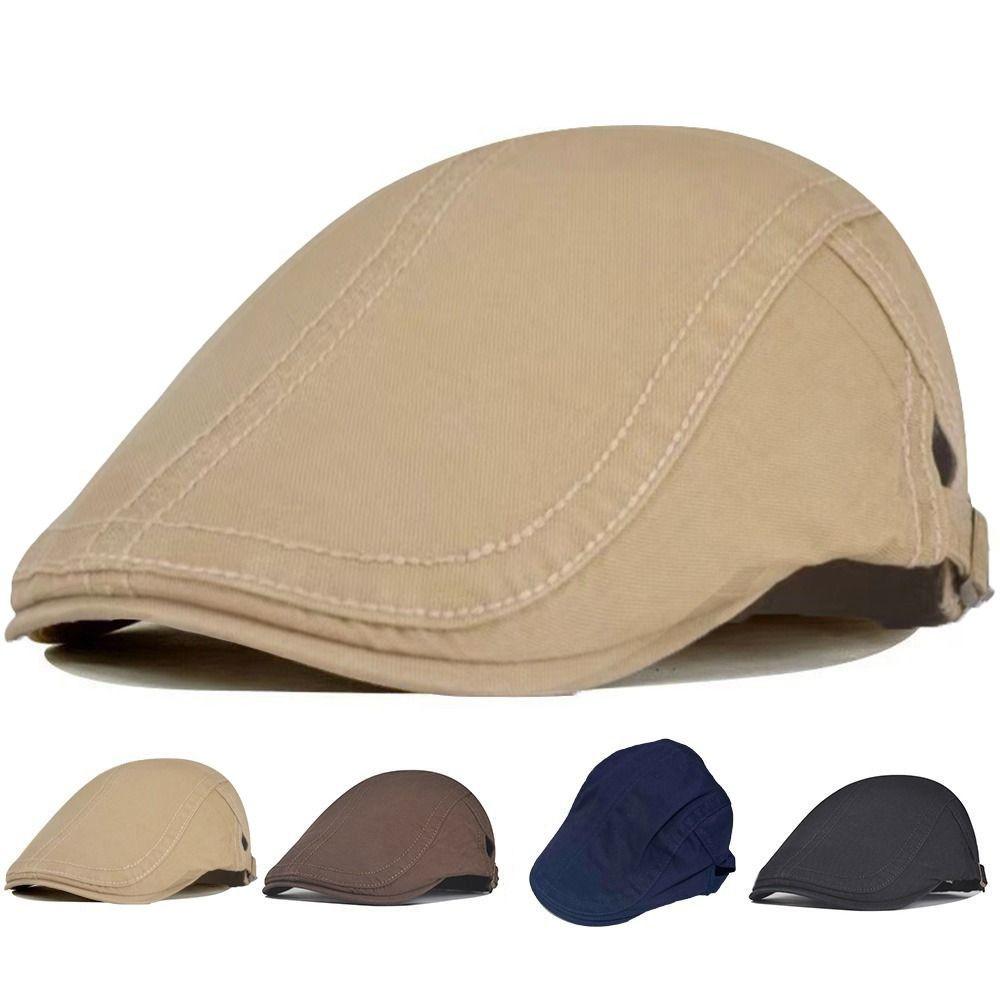 Solid Color Retro Newsboy Caps Adjustable Flat Visor Cap Casual Vintage Berets Hat  Male Female