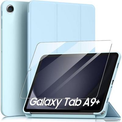 Case + Tempered Glass - E.F.Connection - for Samsung Galaxy Tab A9 Plus - Shockproof Slim - Blue