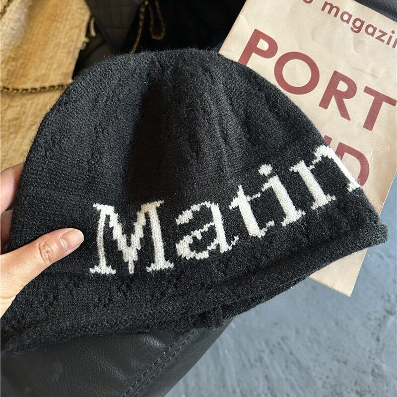 Корейский стиль нишевая личность тренд шляпа с надписью мужская и женская шерстяная шляпа уличная теплая шапка тренд вязаная шапка M（56-58cm）