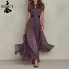 Women's Fashion Summer Spring Solid Color Print Short Sleeve Stand-Neck High Waist Casual Dresses