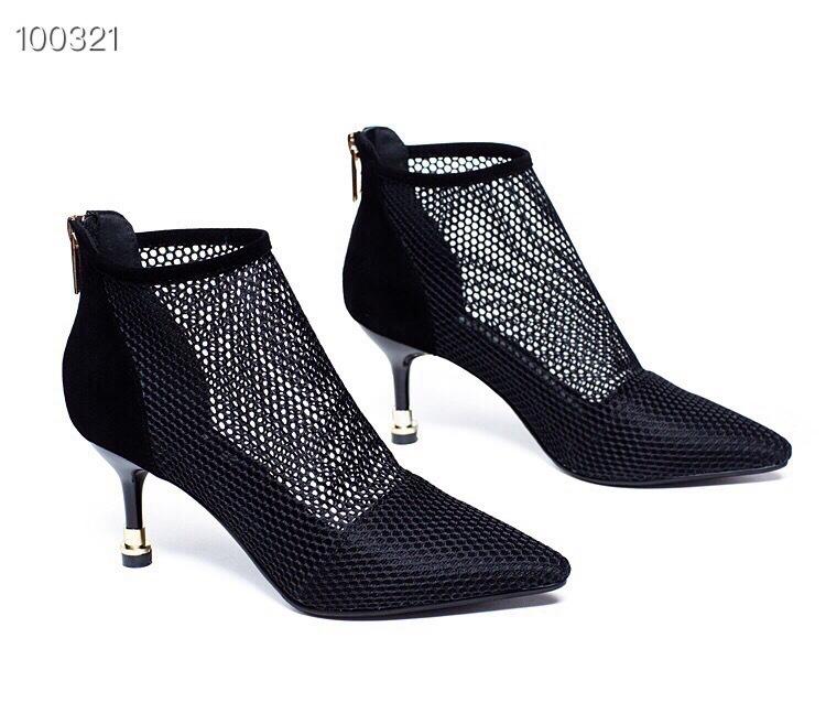 

2025 spring new mesh shoes mesh Roman shoes black sheepskin pointed stiletto women s shoes breathable fashion high heels 35