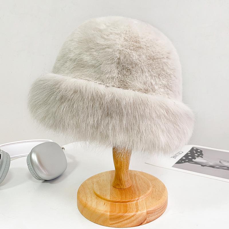 Winter Imitation Seto Fur Fisherman's Hat for Women Warm Soft and Waxy Plush Basin Hat Korean Style Face Showing Small Cold Proof Hat